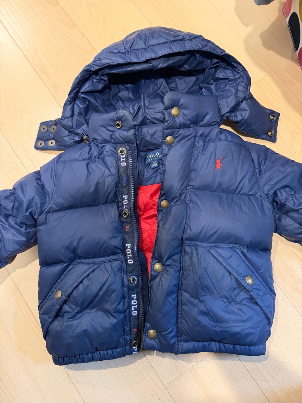 Ralph Lauren Navy Puffer Jacket with Red Lining - Kids
